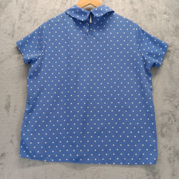 Forever 21 Womens Size M Blue Polka Dot Short Sleeve Peter Pan Collar Blouse Top - Picture 7 of 10